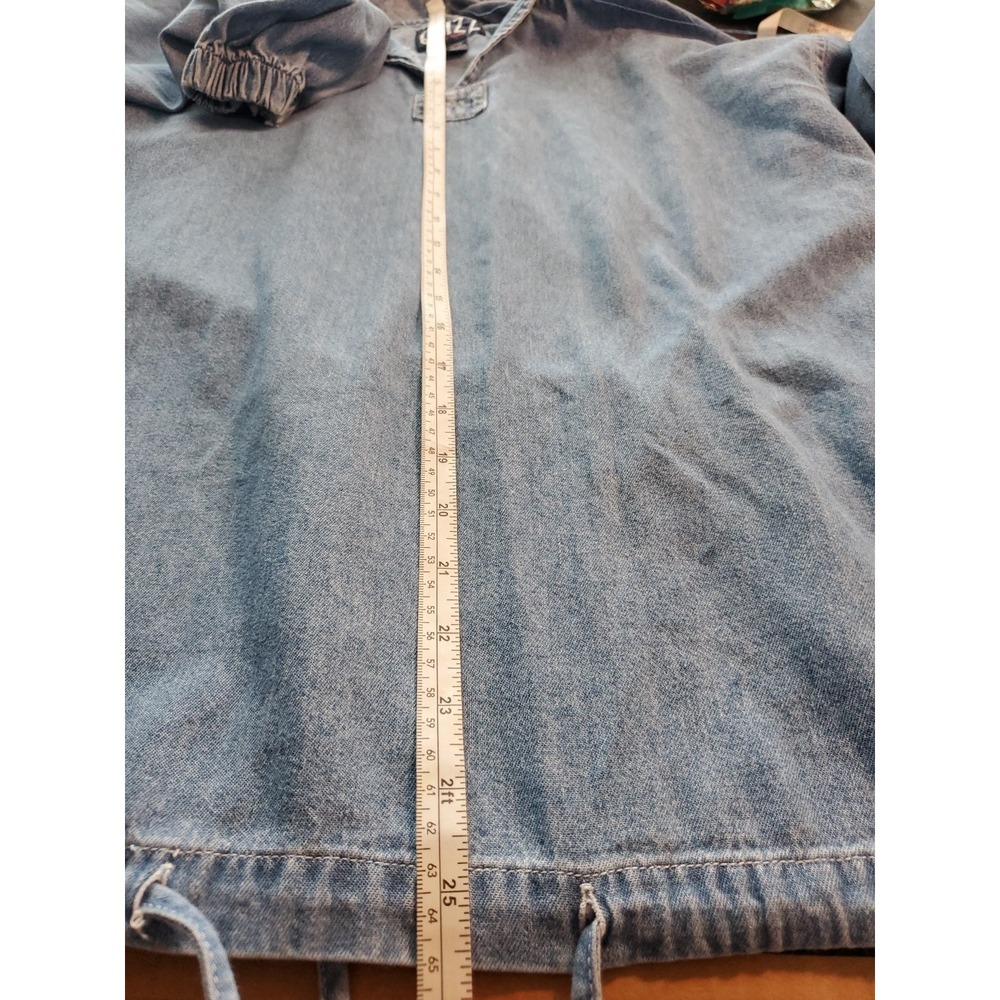 Quizz Denim‎ Lightweight Hoodie Light Wash Drawstring Pockets Retro Size Large - Picture 6 of 7